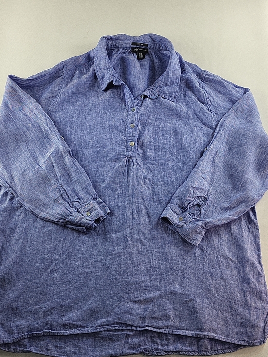 Jny Tops - JNY Blue Linen-Button Pullover Shirt Size 3X